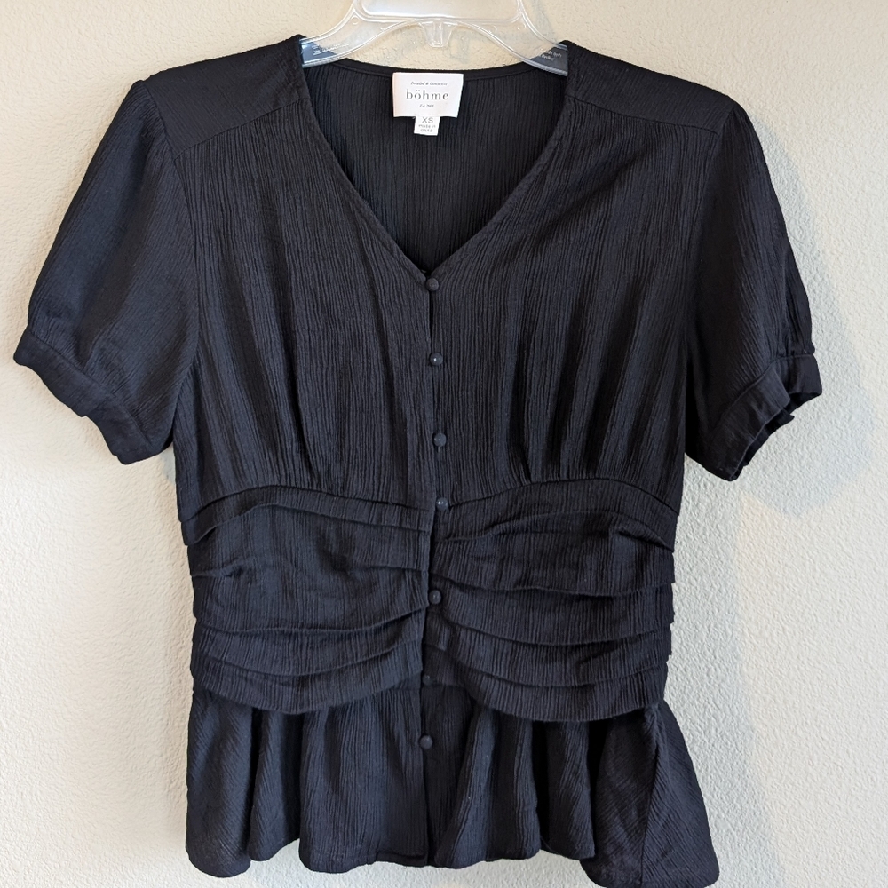 Bohme Size XS Black Button-Up Blouse Shirt Sleeve